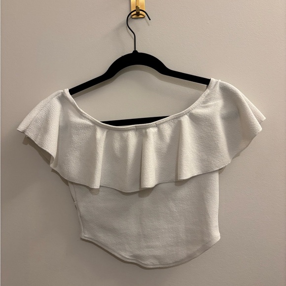 Boohoo White Ruffle Off-Shoulder Crop Top - Picture 2 of 3